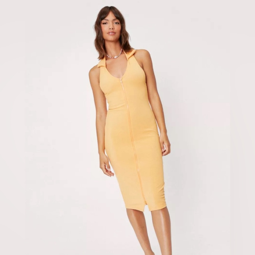 Nasty Gal Collared Zip Bodycon Midi Dress size 6